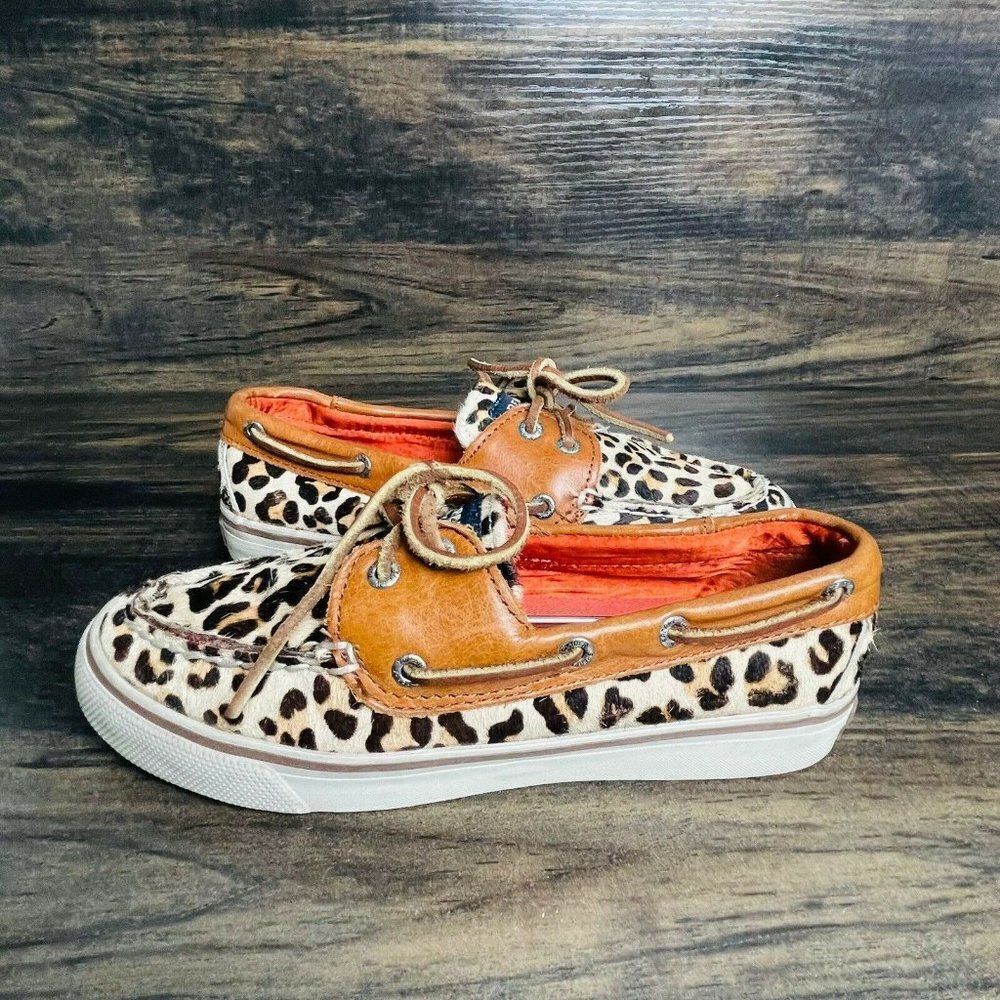 Sperry Top-Sider Animal Print Leather Slip-On Boat Shoes Women's Size 5M 9445537